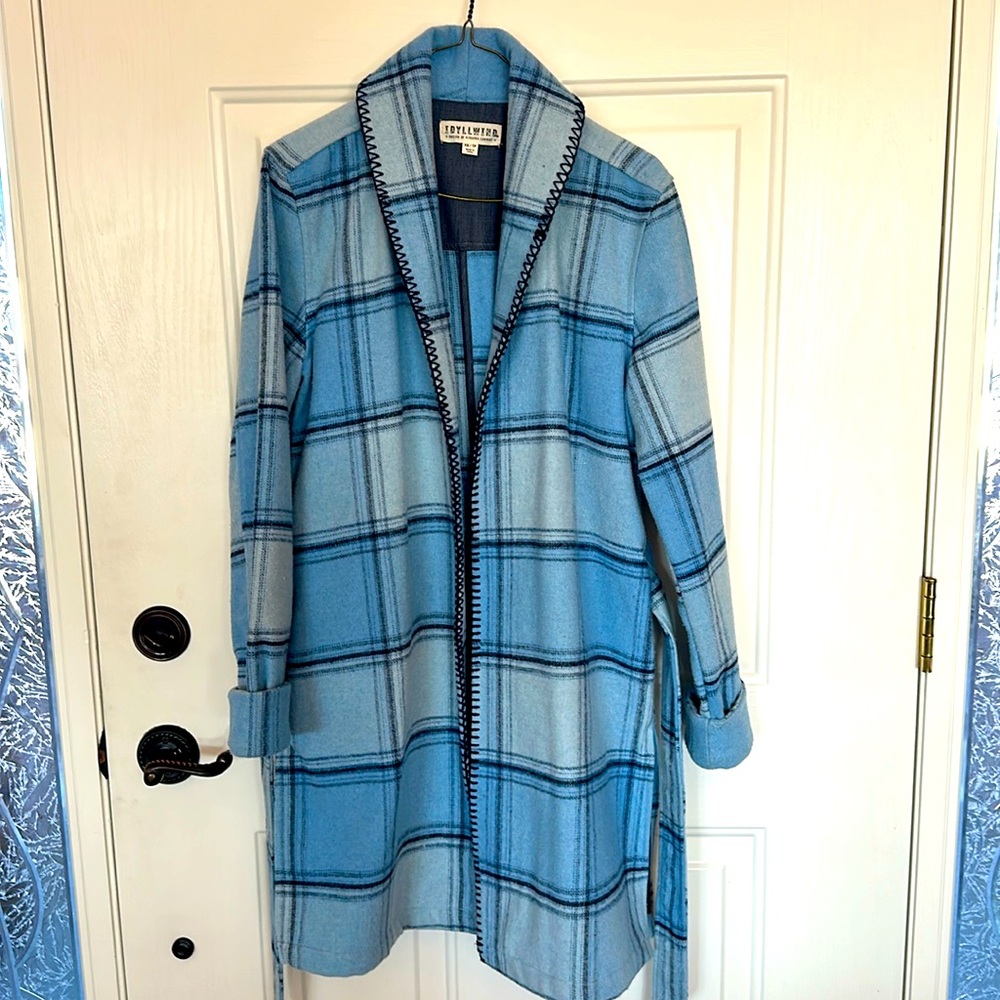 Idyllwind blue plaid wool coat xs